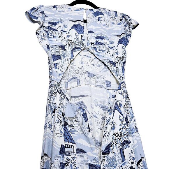 Reformation Gavin Blue White Portugal Printed Open Back Cap Sleeve Midi Dress - Picture 10 of 16